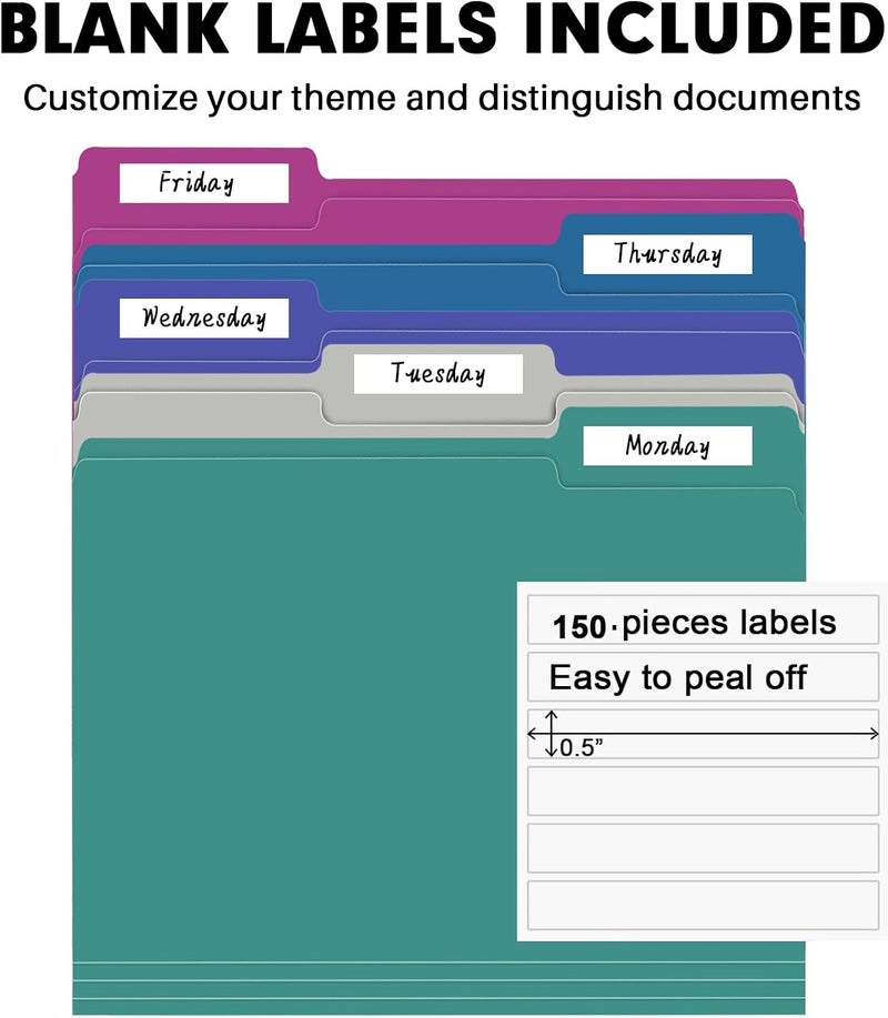 RAZCC File Folder, 150 Pack 1/3 Cut Tab File Folders Letter Size, Colored File Folders for Office Classroom Use, Colored Folders with Tabs, Assorted 5 Colors - Image 4
